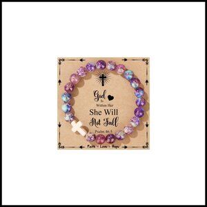 Christian Cross Cuff Bracelet Natural Stone Beads Adjustable Faith Jewelry